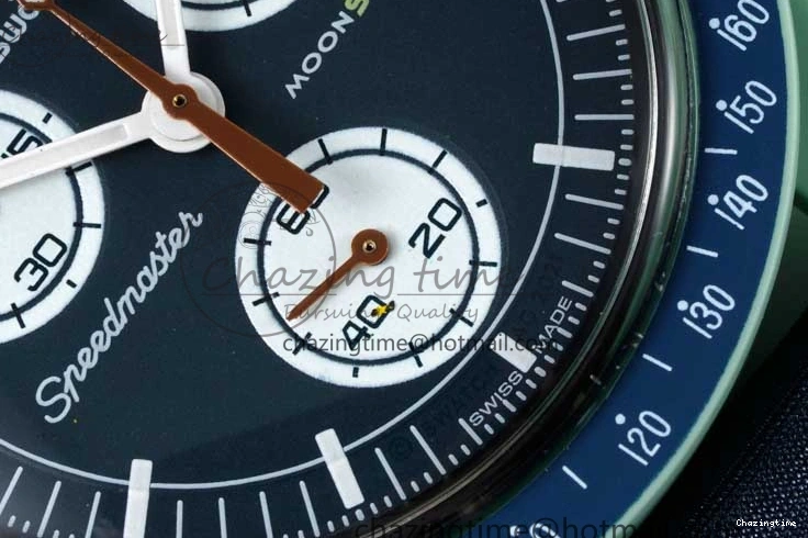 0305 SoftTouch Speedmaster Misson On Earth 1:1 Best Edition Blue Dial On Nylon Strap Quartz 7859